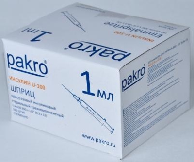 1 мл трехкомпонентный шприц Pakro инсулиновый U100 , с иглой 0,3х13, 100 шт купить оптом в Мытищах