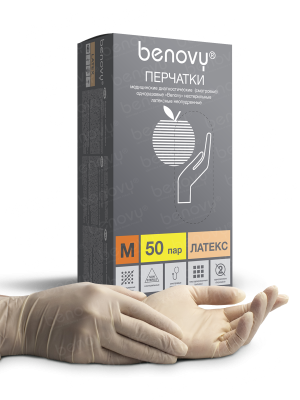 BENOVY / Перчатки латексные, неопудренные, натуральные, 50 пар в упак. S купить оптом в Мытищах